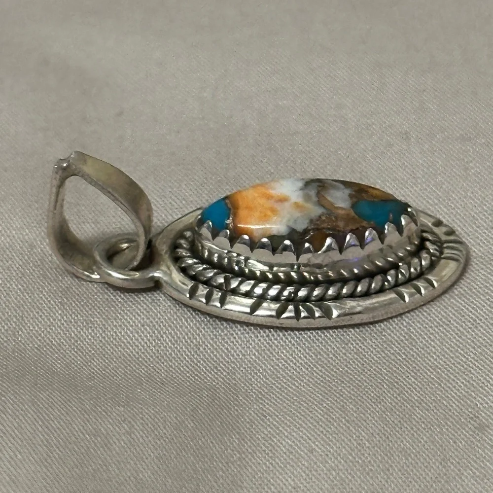 925 Sterling Silver Spiny Oyster Copper Turquoise Oval Orange/White/Blue/Brown - Picture 4 of 13